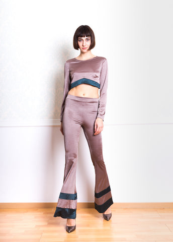 Lethe Bell Bottom Leggings with Stripes