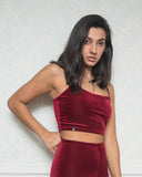 Red Velvet Crop Top with Round Neckline