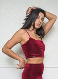 Red Velvet Crop Top with Round Neckline