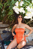 Orange Animal Print Cut Out One Piece Swimsuit